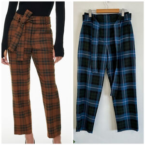 Wilfred Plaid High-Waisted Pants with Tie Belt
